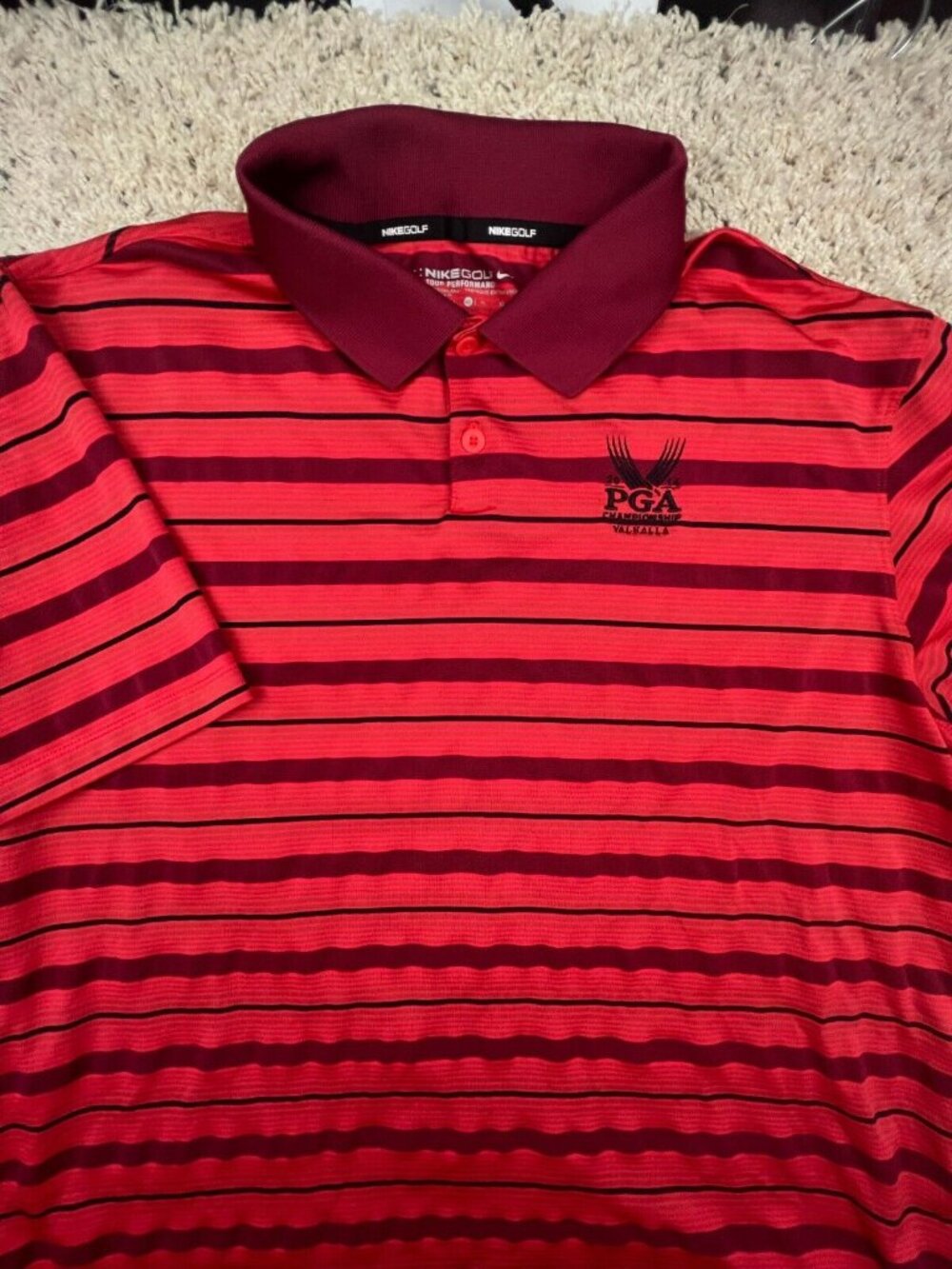 Nike Golf Tour Performance Polo Shirt Mens Size XL PGA 2014 Valhalla Red Striped